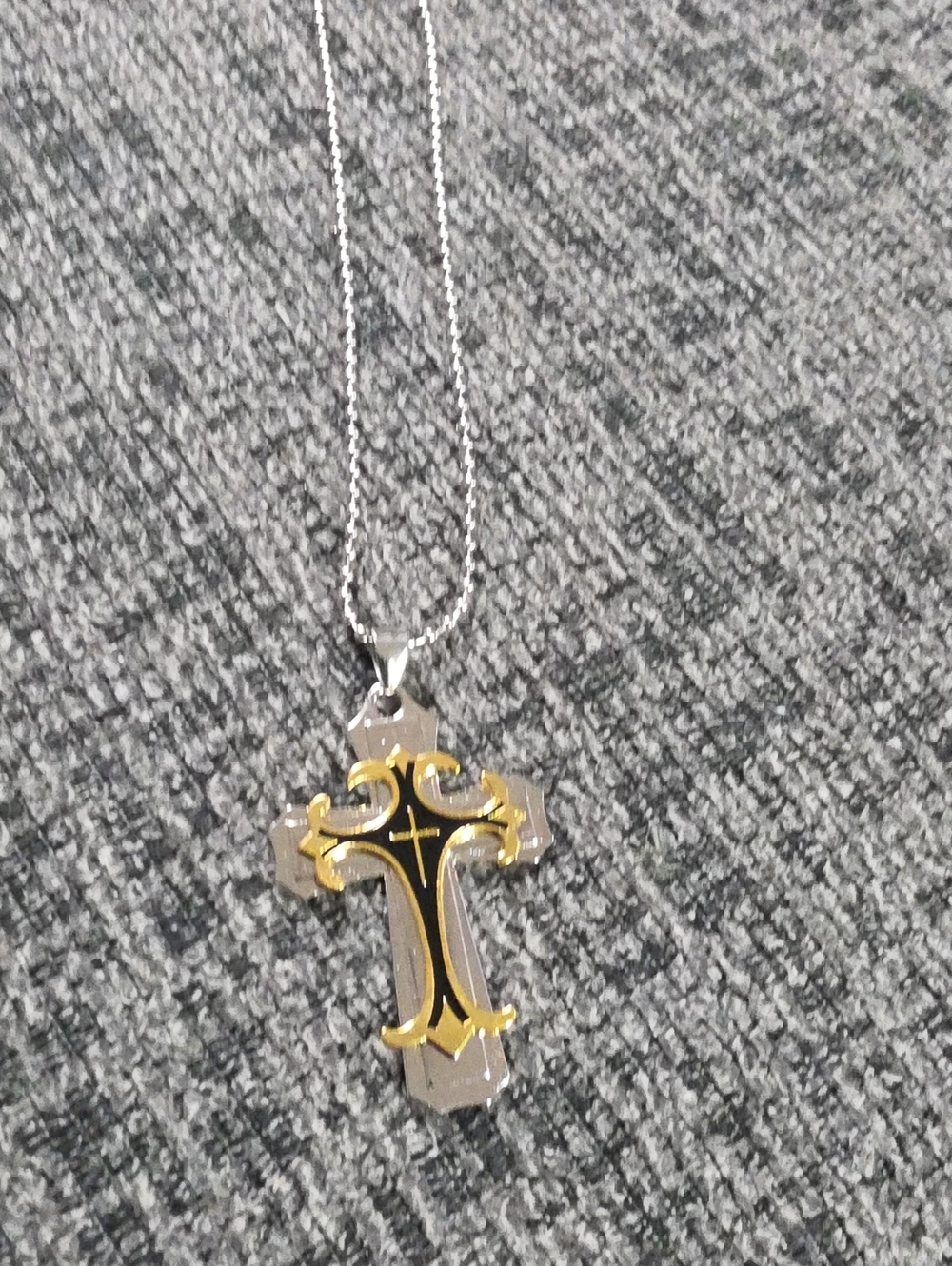 Two-Tone Cross Pendant Necklace - Gold and Silver